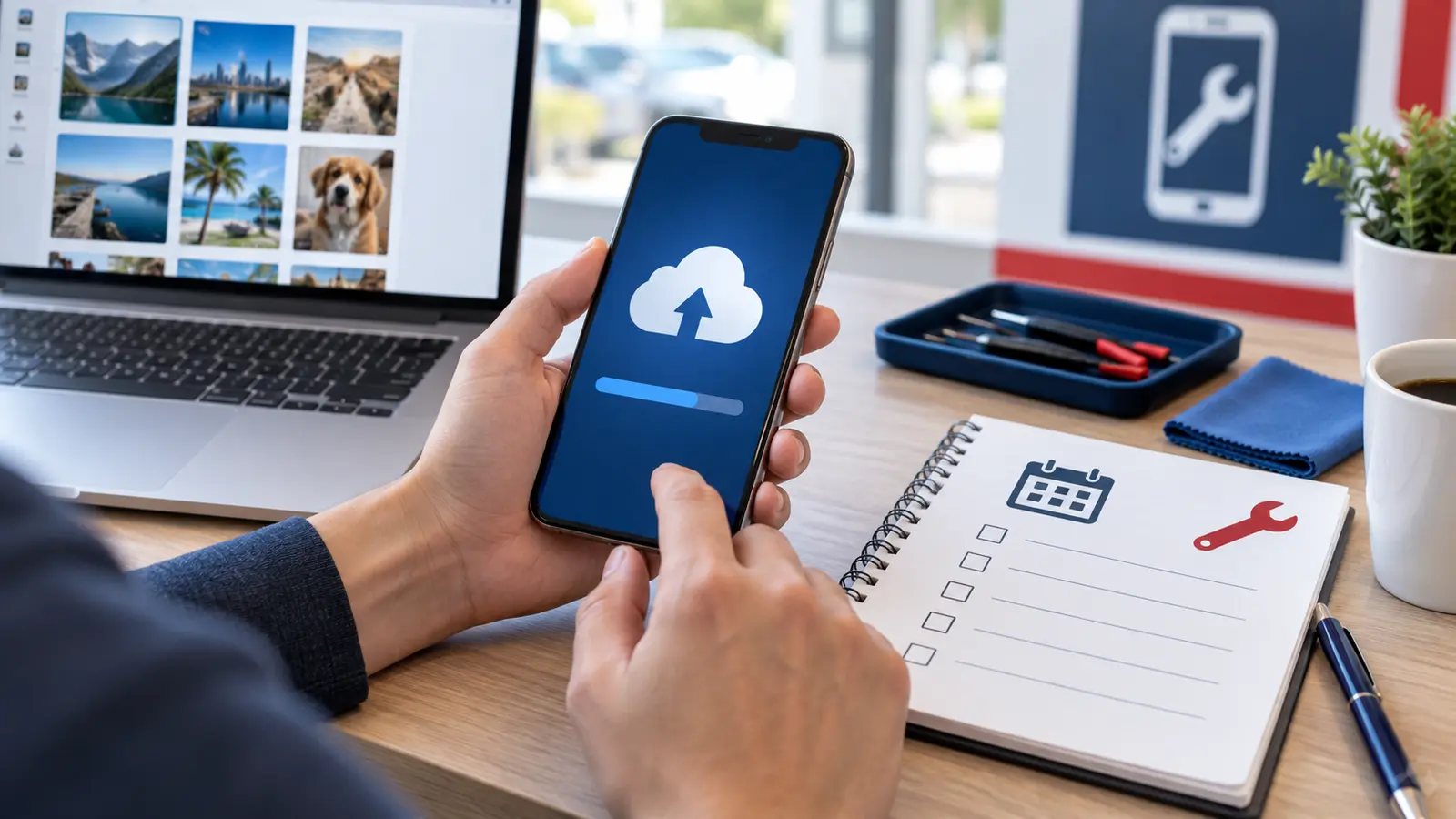 Phone owner backing up data before a professional repair